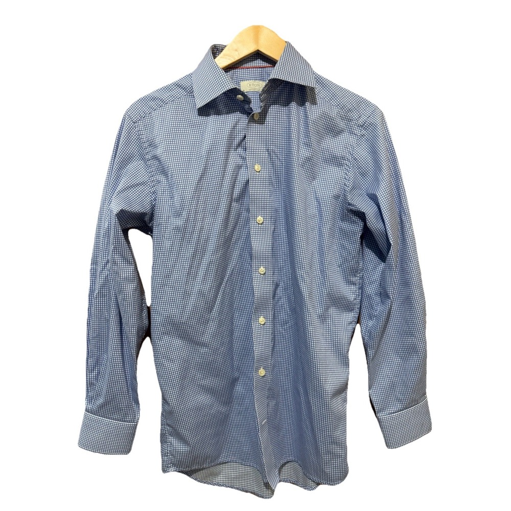 Eton Contemporary Shirt Mens 38/15 Blue White Checkered L/S Button Up EUC